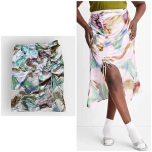 NEW Future Collective Skirts Women's Marbled Silk Curved Hem Midi Skirt